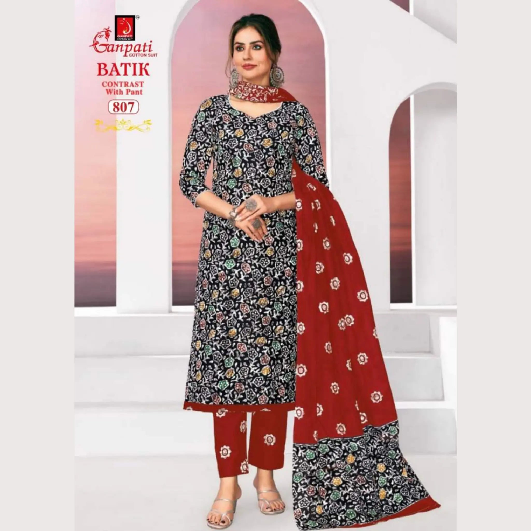 Ready to Wear MultiColour Batik Printed Cotton Salwar Suit GB807 Main image