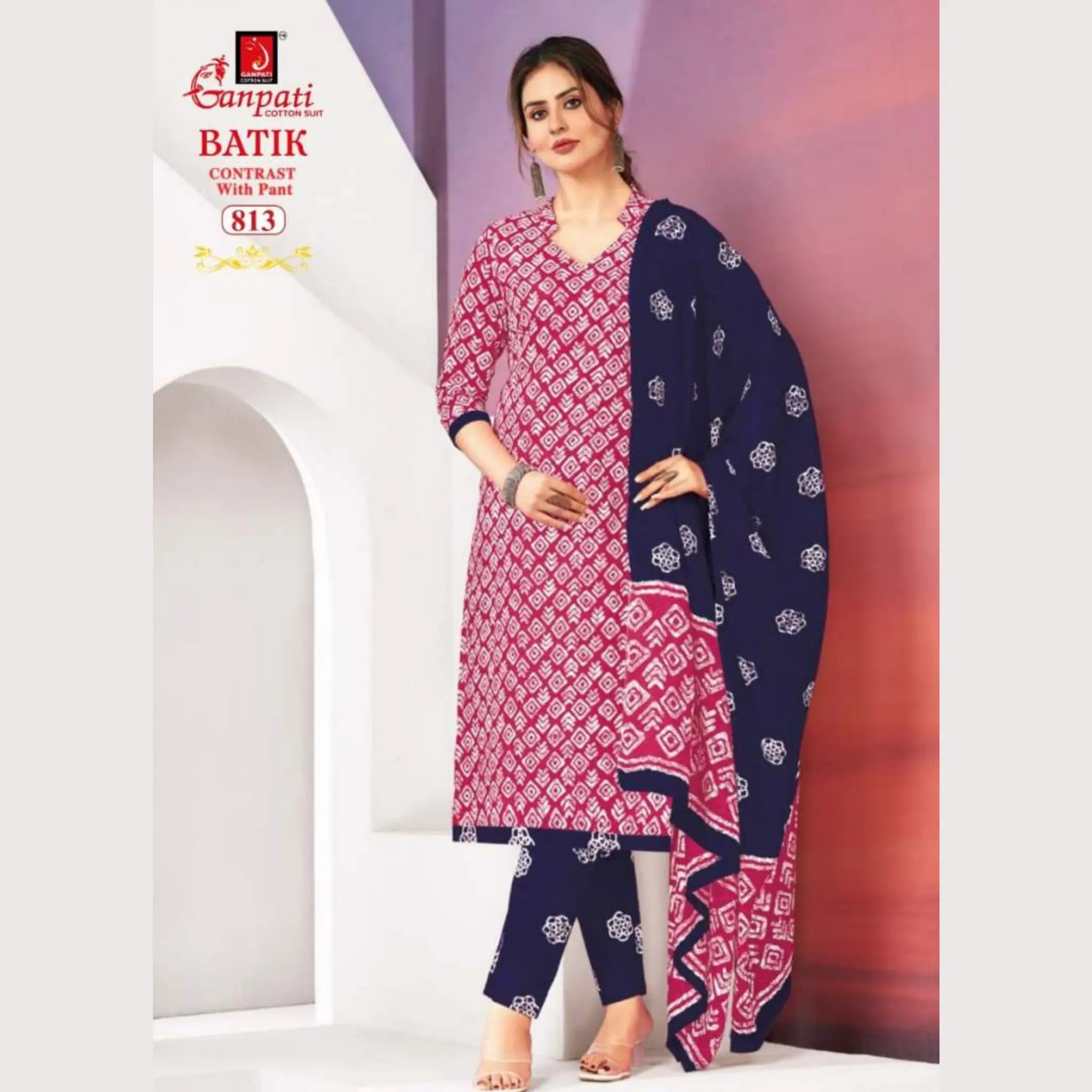 Ready to Wear Pink Batik Printed Cotton Salwar Suit GB813 Main image