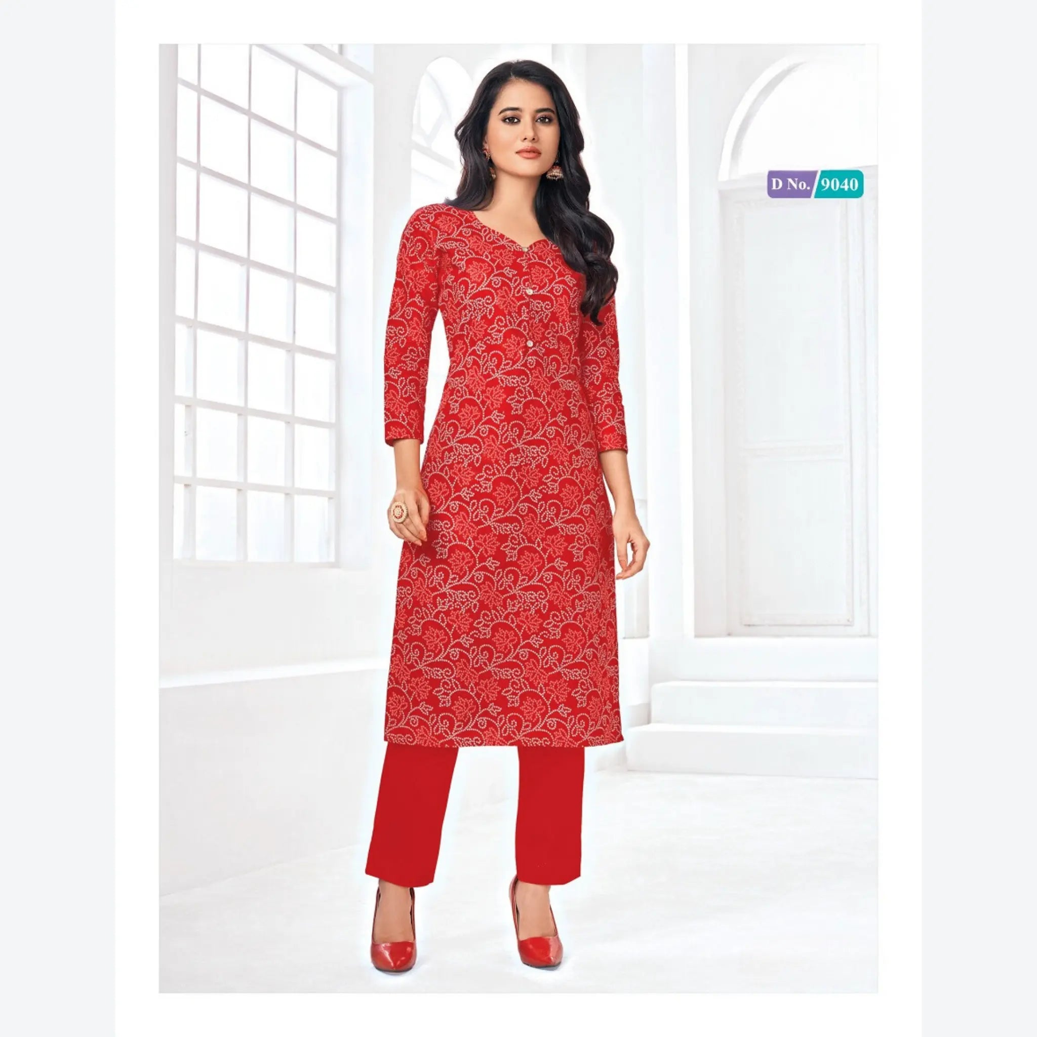  Ethnic Red Cotton Kurti with Bandani Print | Trendy and Chic