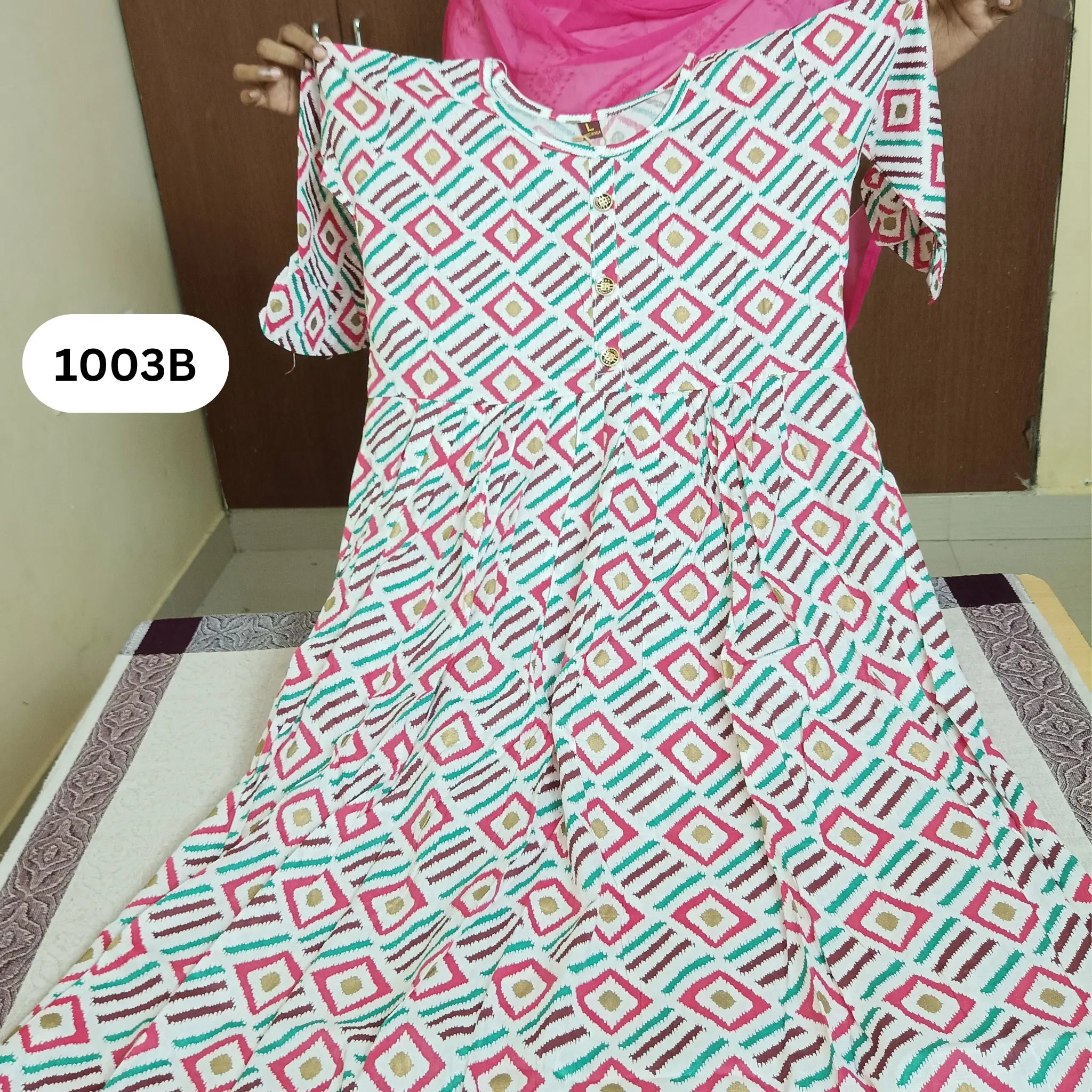 Red Geometric Print Flared Kurti Main image
