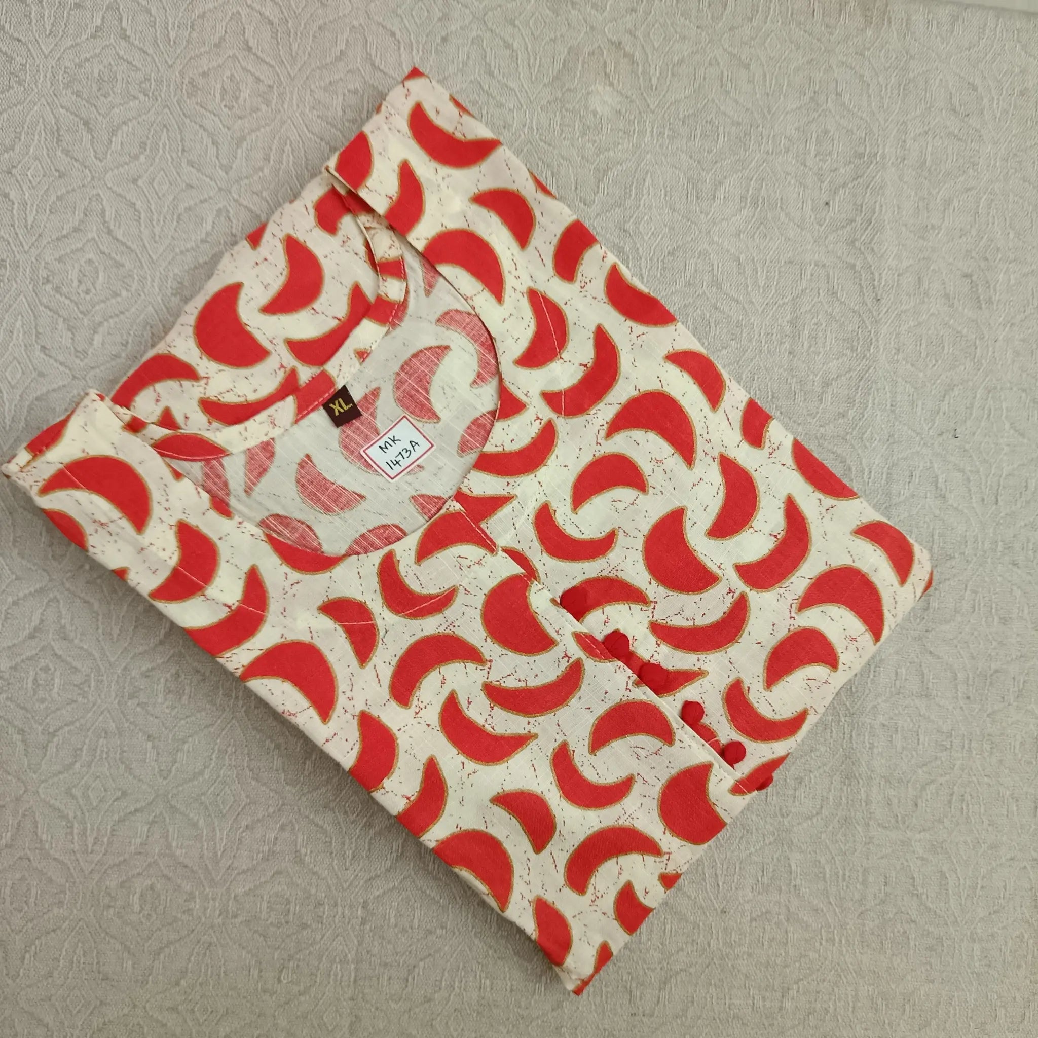 Red Half Moon Printed Long Ghera Kurti Main image