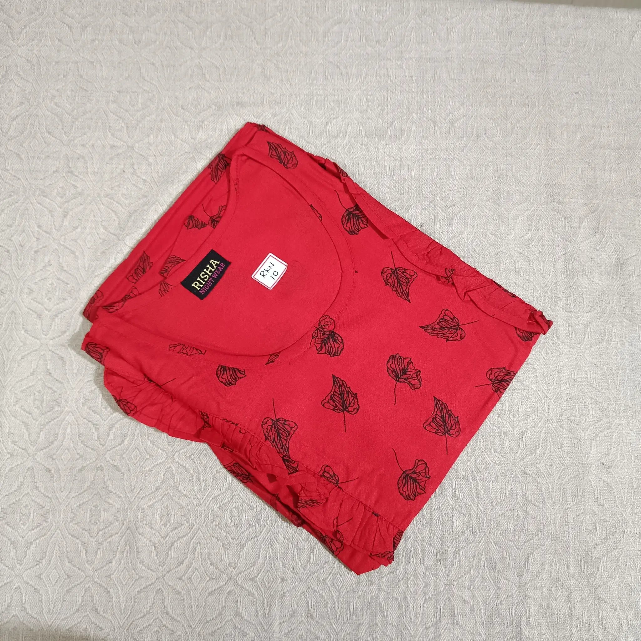 Red Leaf Printed Rayon Side Frill Nighties Main image