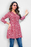 Red Kantha Cotton Flared Tunic Top for Women