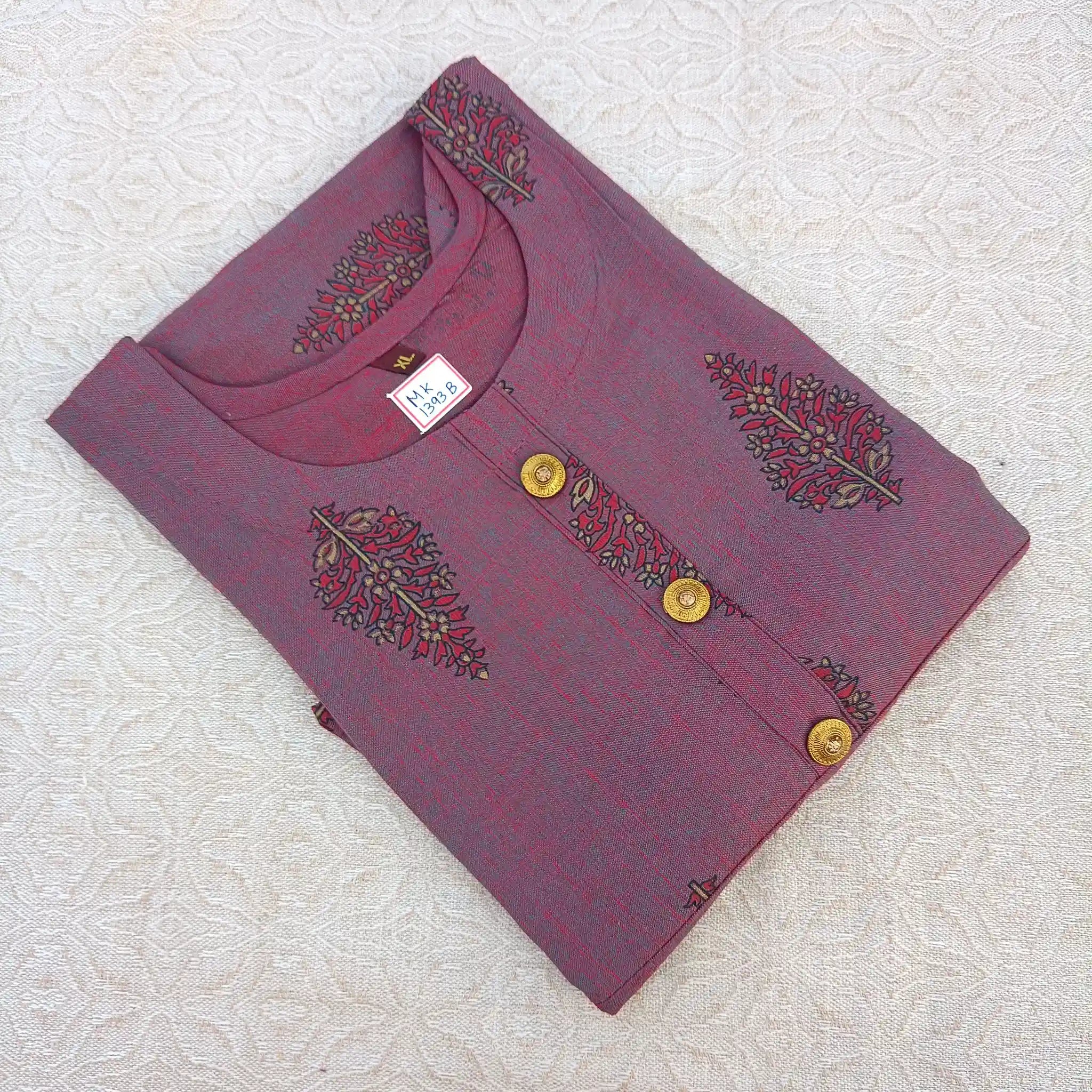 Regal Purple Block Print Long Ghera Kurti Main image