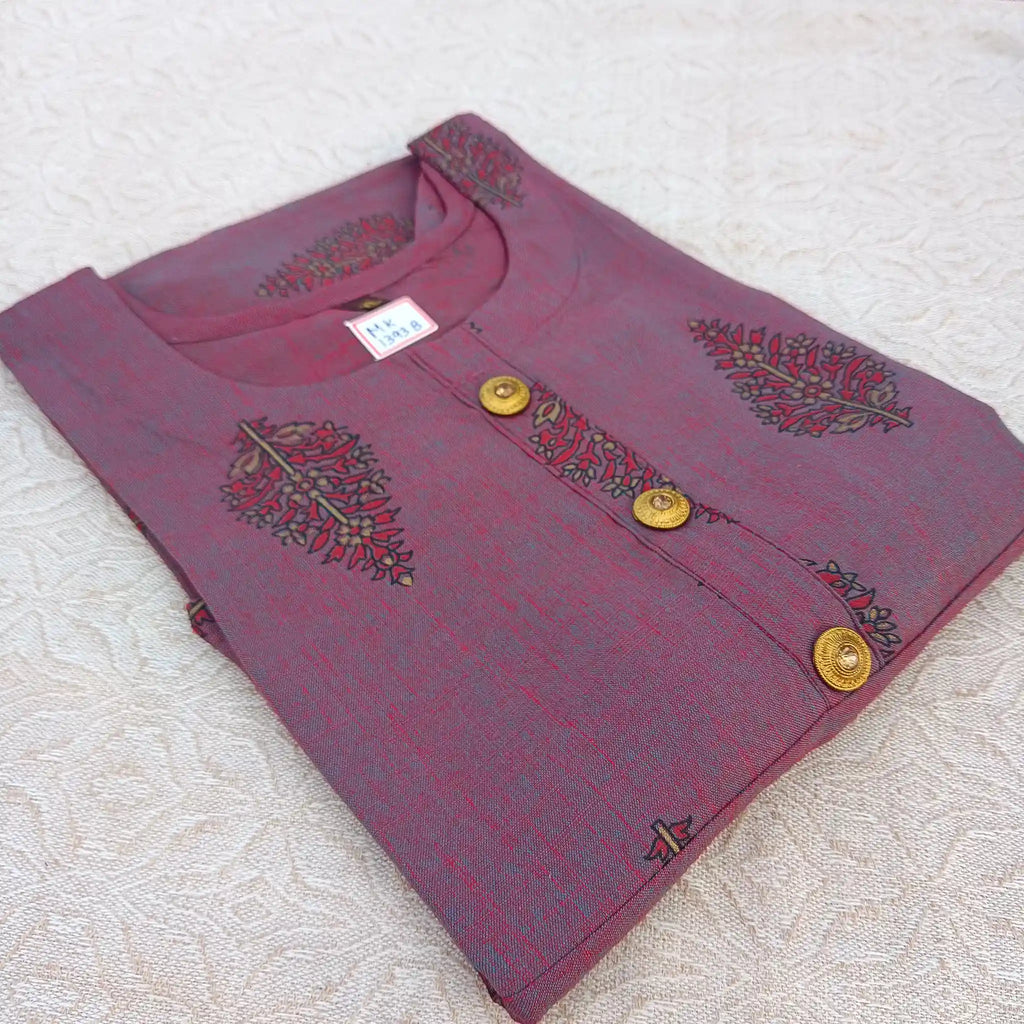 Regal Purple Block Print Long Ghera Kurti