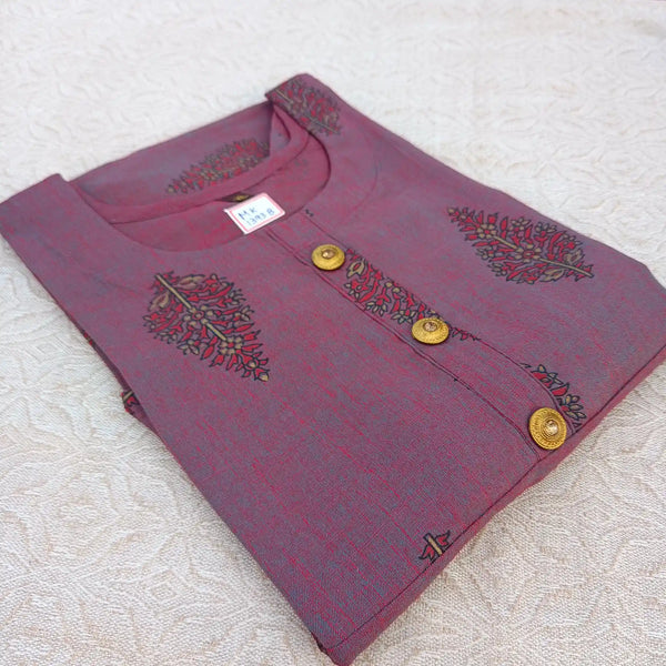 Regal Purple Block Print Long Ghera Kurti