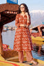 Rust Brown Heavy Rayon Printed Kurta Set with Striped Pants