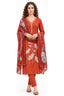 Rust Orange Embroidered Vertican Silk Kurta Pant Dupatta Set for Women