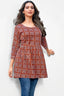 Rust Kantha Cotton Flared Tunic Top for Women