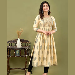 Sandal Block Printed Nayra Cut Kurti