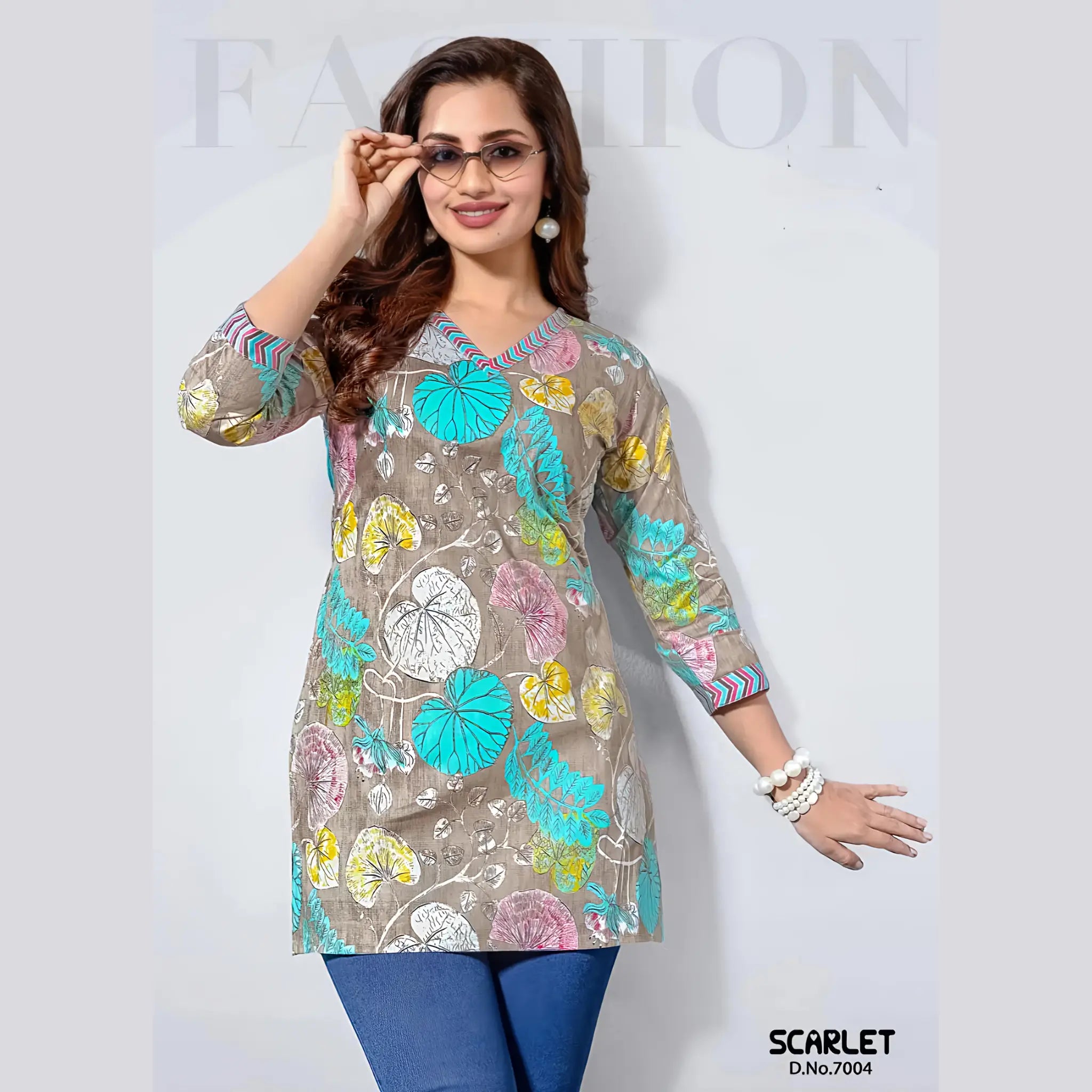Scarlet 7004 Multicolor Printed Cotton Tunic Top for Women – Trendy Short Top for Daily, Office & Casual Wear Main image