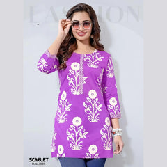 Scarlet 7007 Purple Floral Printed Cotton Tunic Top for Women – Stylish Short Kurti for Daily & Office Wear