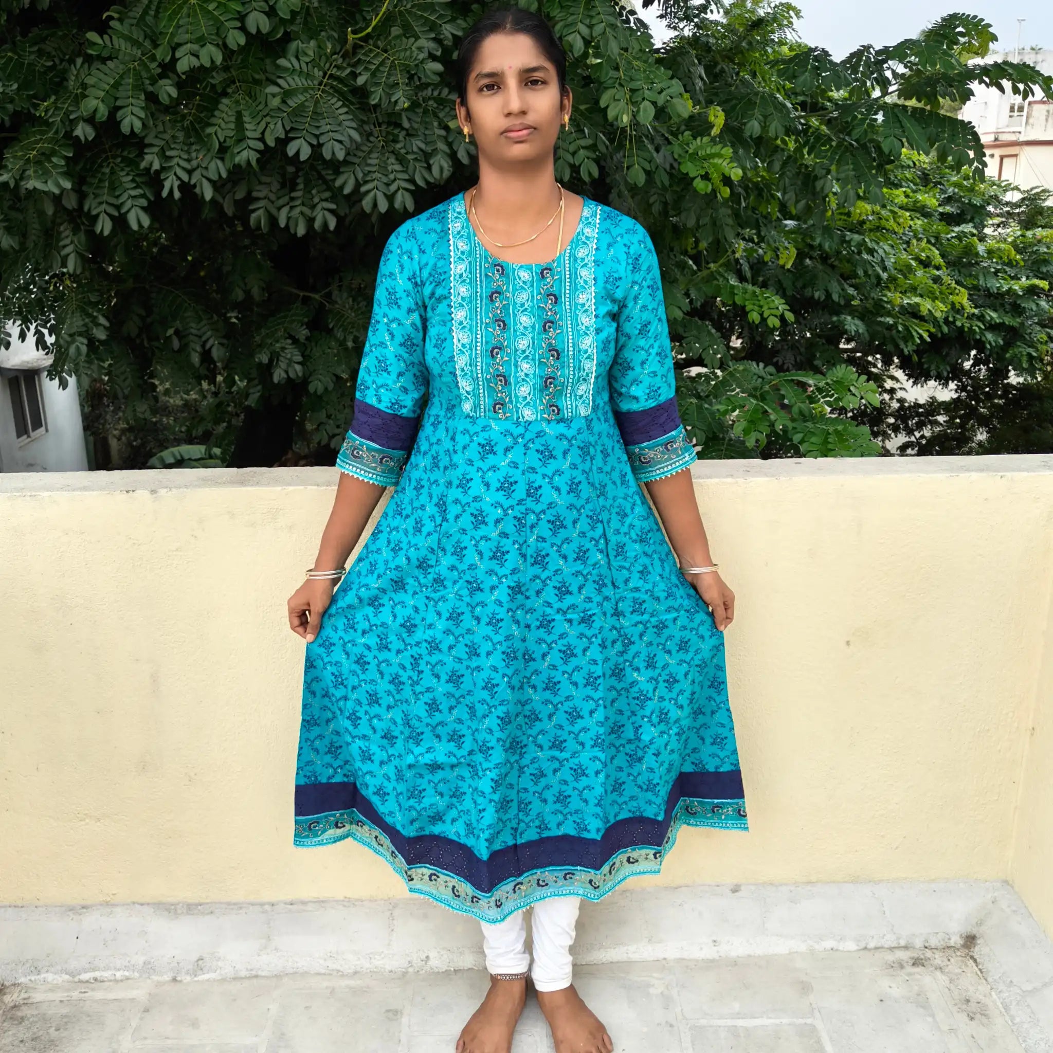 Sea Blue Full Flair Umbrella Kurti 536A Main image