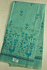 Sea Green Peacock Print Cotton Saree with Plain Blouse Soft Daily Wear Saree for Women