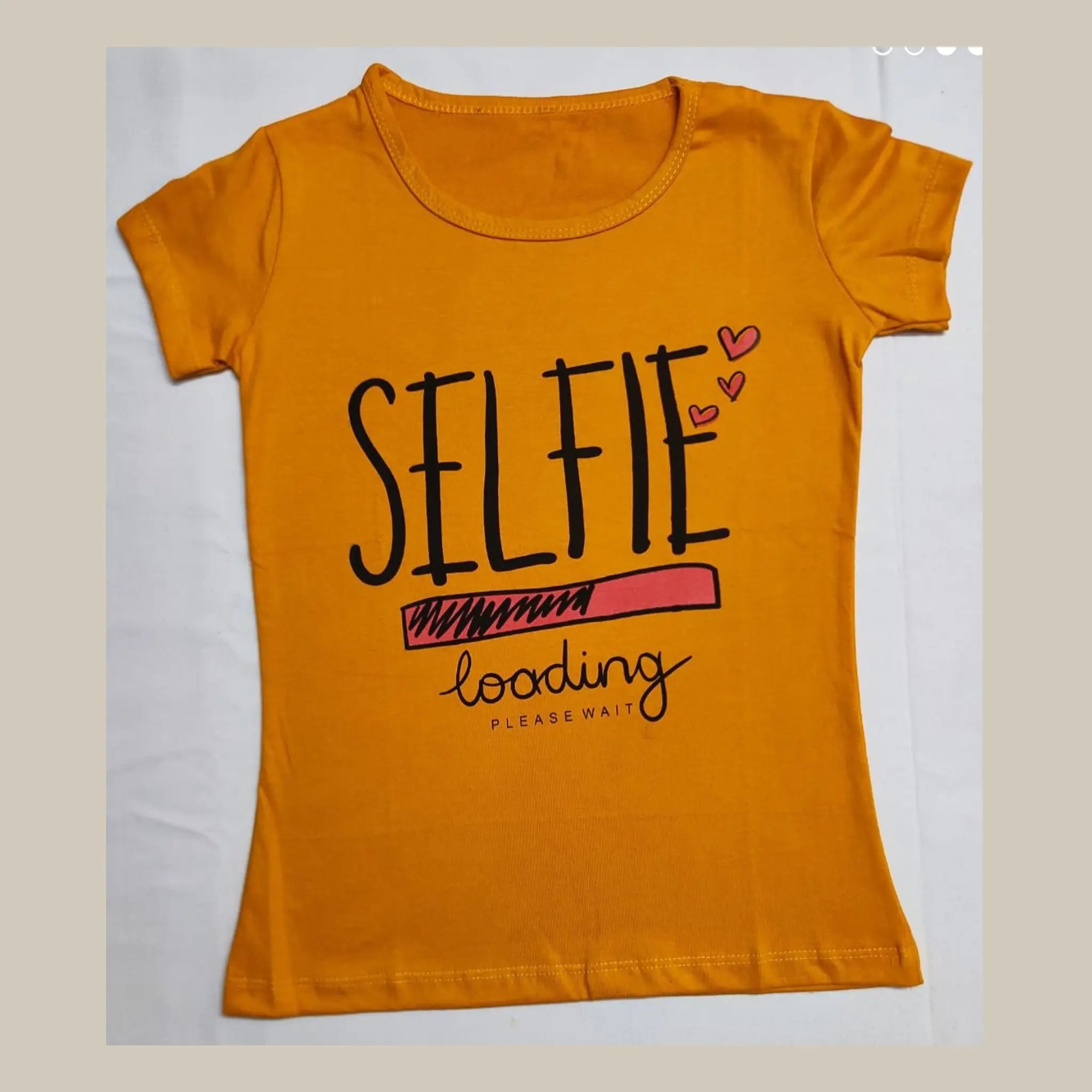 Selfie Printed Mustard yellow Cotton T-shirt for Girls Main image