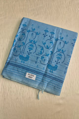 Sky Blue Peacock Print Cotton Saree with Plain Blouse Soft Daily Wear Saree for Women