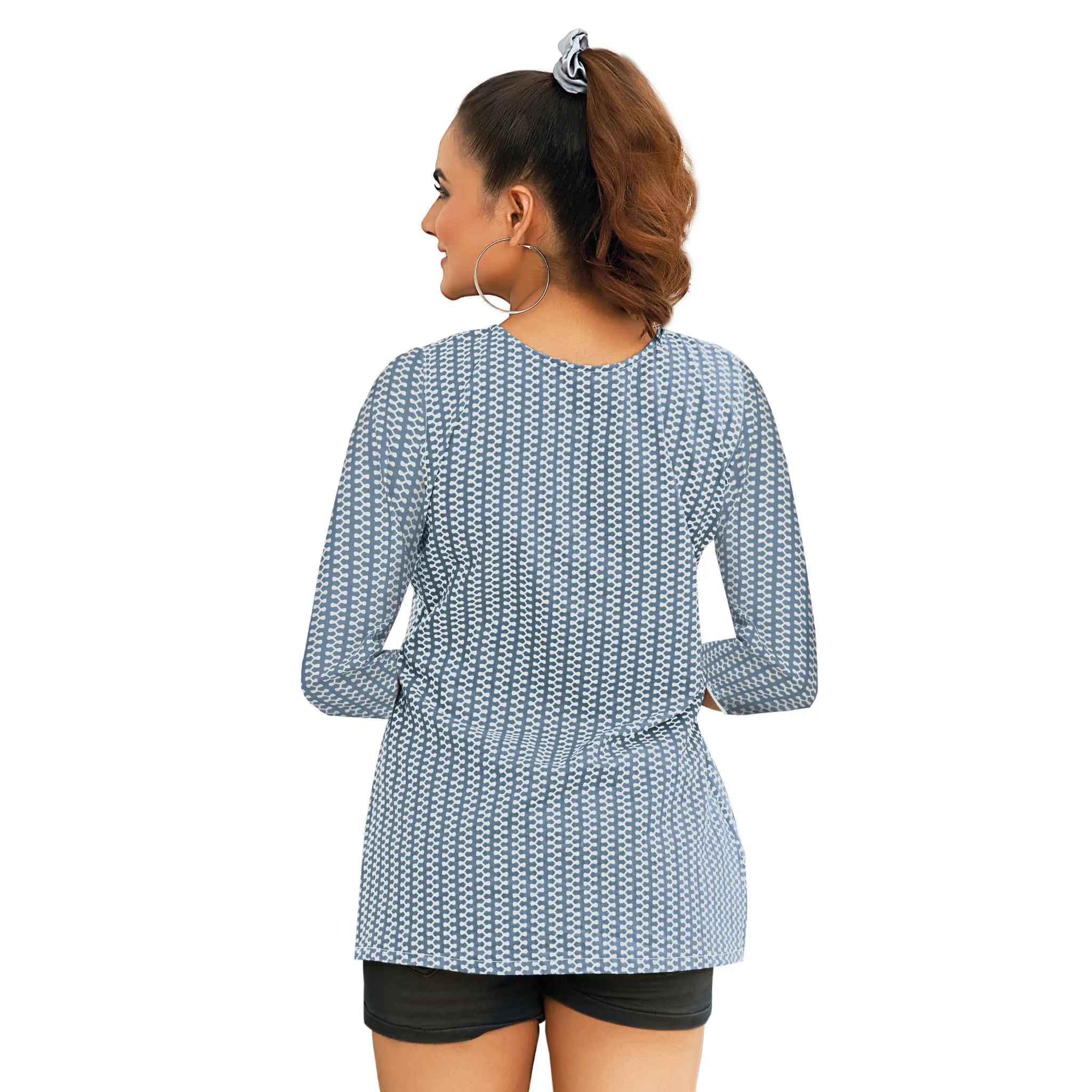 Slate Grey Printed Cotton Short Tops