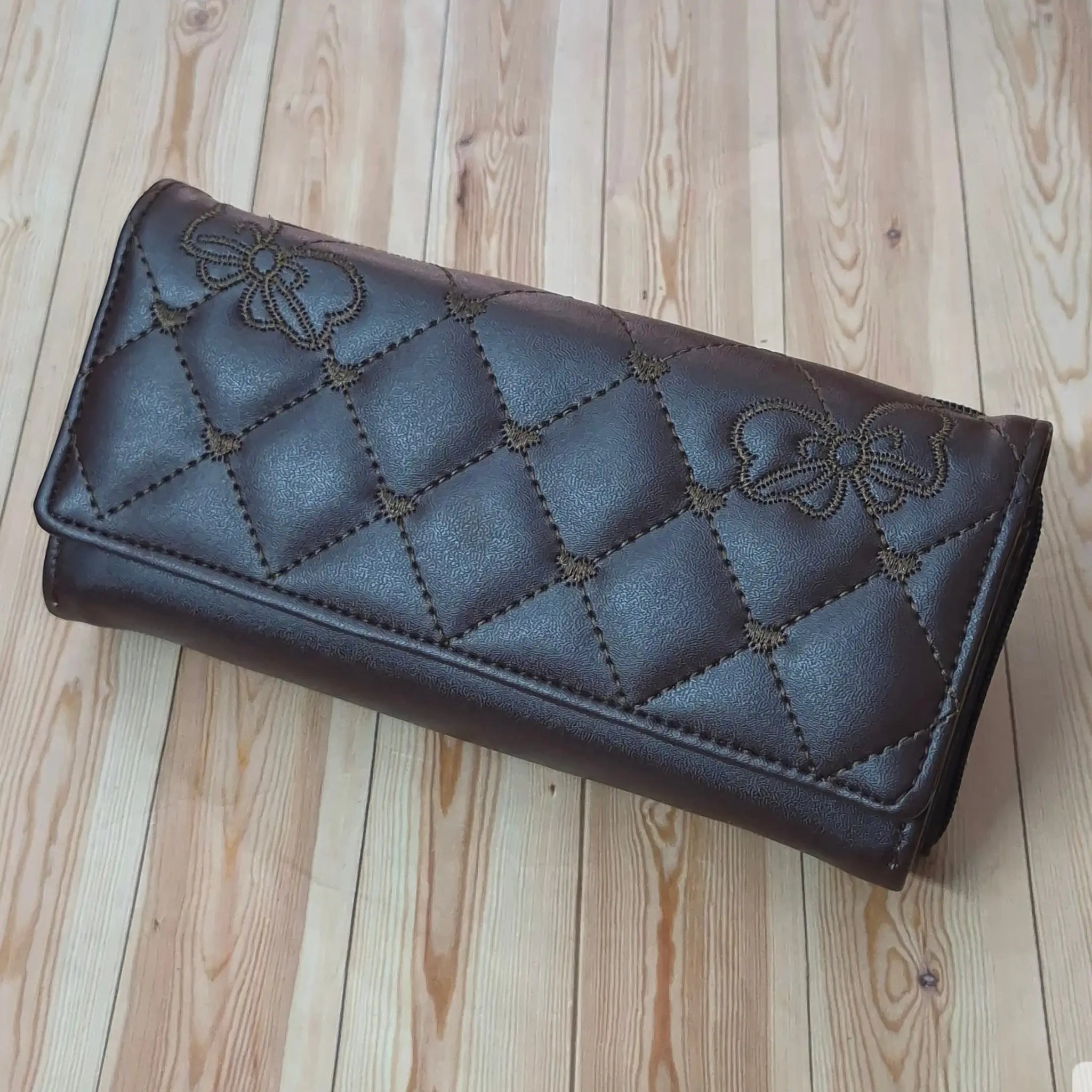 Stylish Dark Brown Long Wallet for Women with Zip Compartments