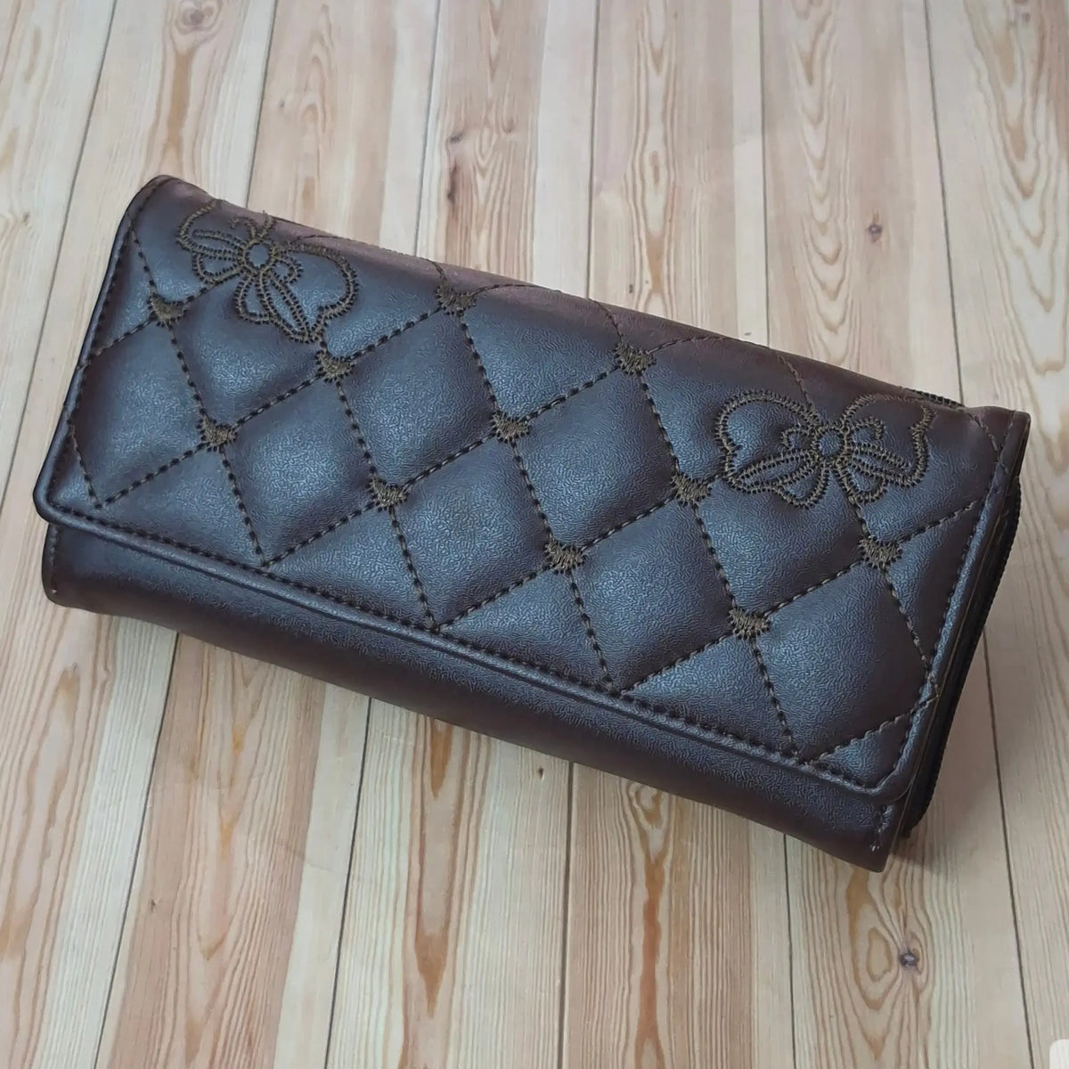 Stylish Dark Brown Long Wallet for Women with Zip Compartments