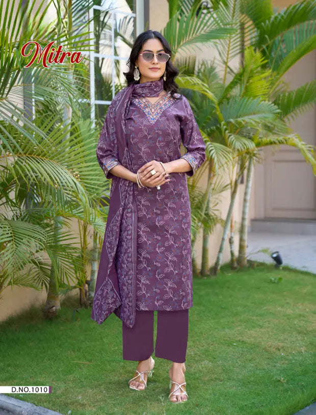 Stylish Plum Straight Cut Salwar Suit for Office & Casual Wear - Mitra1010 Main image