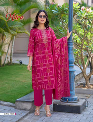 Stylish Rani Pink Kurti Pant Dupatta Set for Office & Casual Wear - Mitra1008