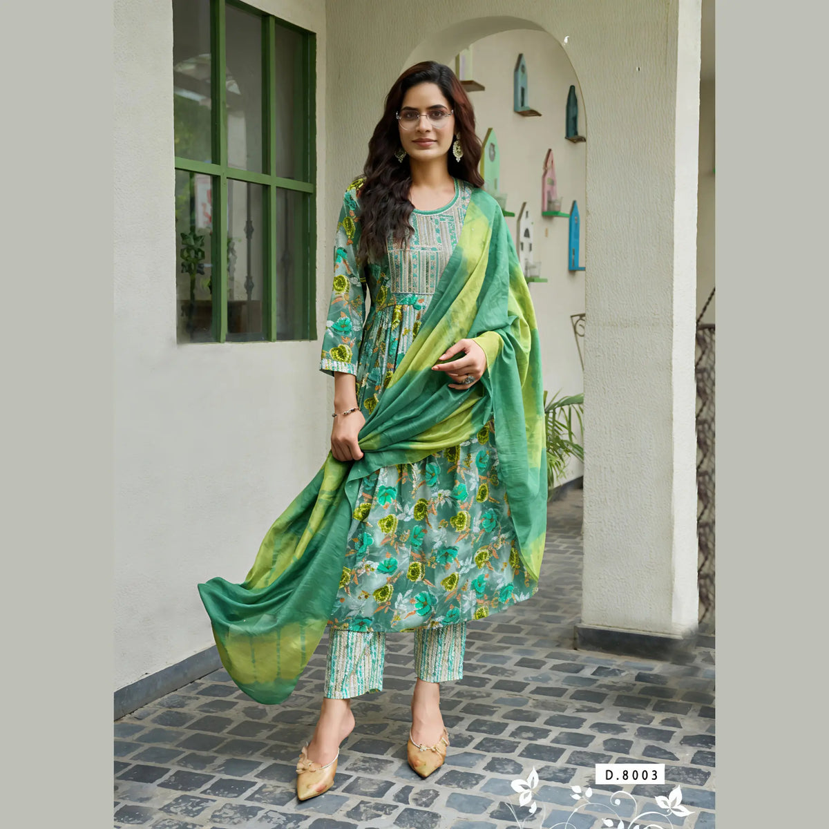 Stylish Rayon Umbrella Kurti Set with Embroidery & Dupatta MP8003 Main image