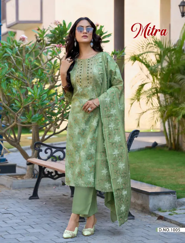 Stylish Sage Green Straight Cut Suit Set for Office & Festive Wear - Mitra1005