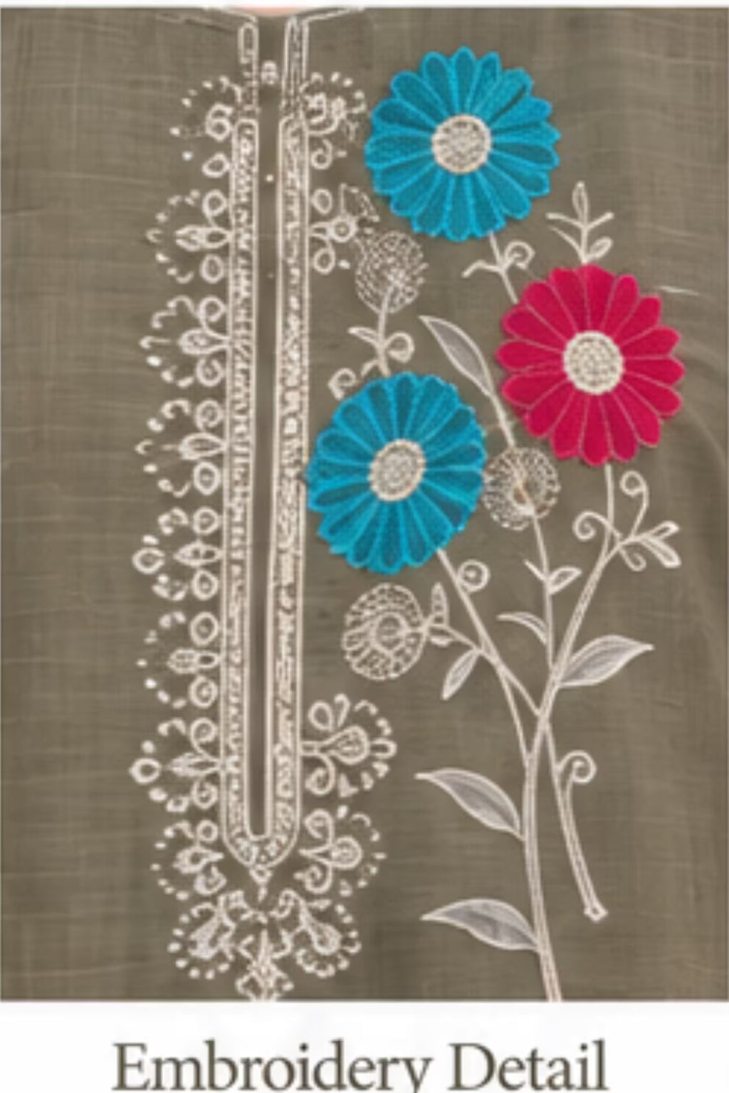 Mushroom Brown Embroidered Vertican Silk Kurta Pant Set with Digital Dupatta