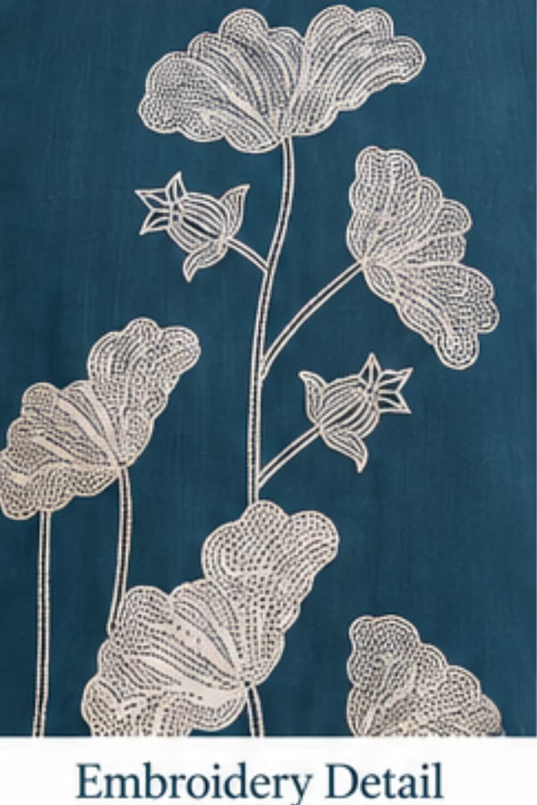 Embroidery Detail - Teal Blue Embroidered Vertican Silk Kurta Pant Dupatta Set for Women | Bavis Clothing