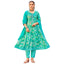 Teal Floral Printed Anarkali Suit with Detailed Neck Work & Dupatta