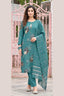 Teal Blue Leaf Print Kurta Pant Set with Striped Dupatta for Women | Bavis Clothing