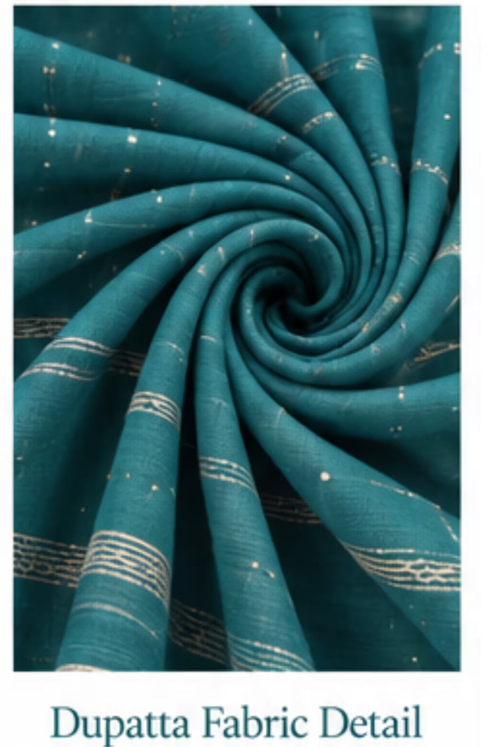 Dupatta Fabric Detail - Teal Blue Leaf Print Kurta Pant Set with Striped Dupatta for Women | Bavis Clothing