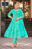 Teal Green Floral Anarkali Suit with Embellished Neck Panel & Sequence Work Dupatta - Ganpati Geetanjali - 223 | Bavis Clothing