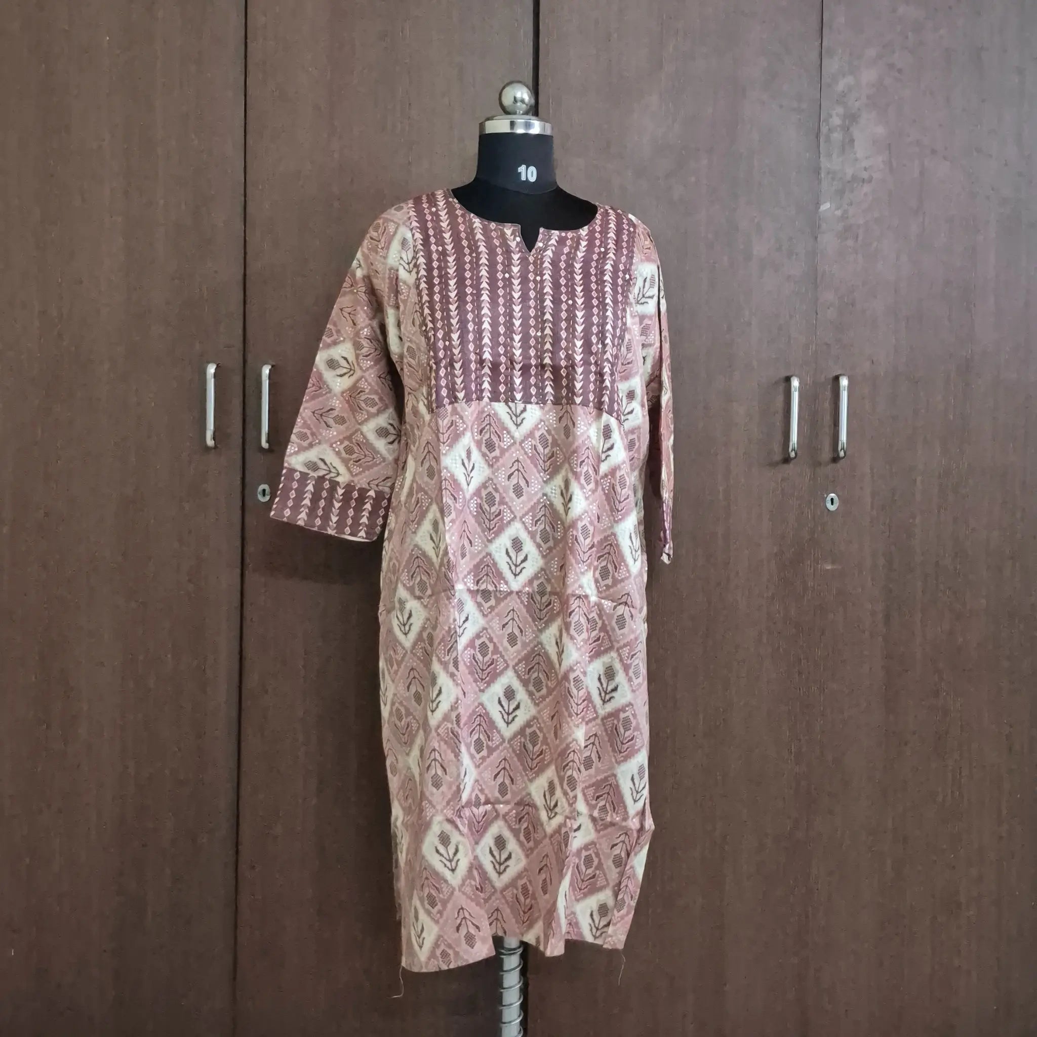 Traditional Style Rayon Kurti with Foil Print and Statement Neck Embroidery - Sabnam1004 Main image