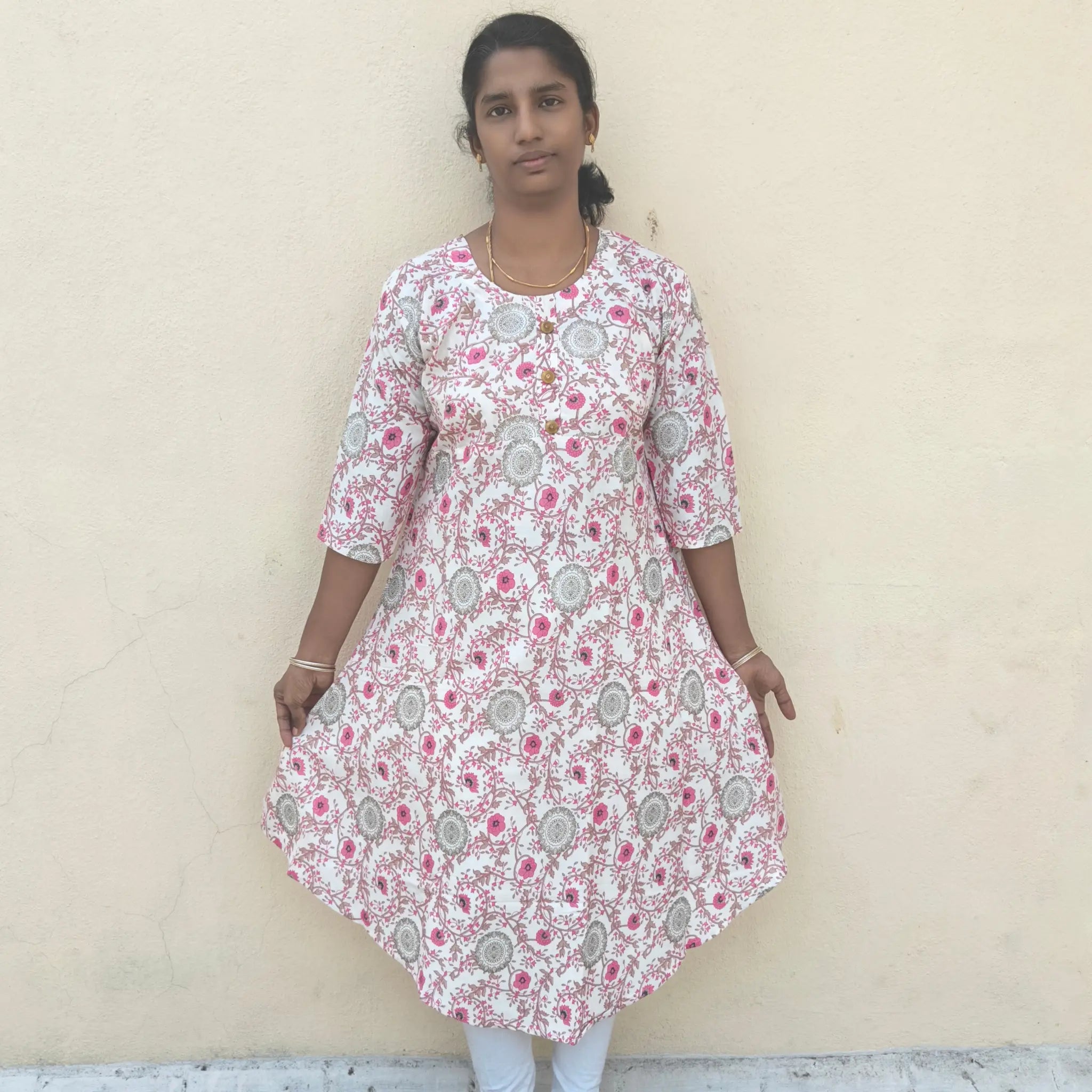 Two Tone Pink Floral Digital Print Long Ghera Kurti Main image