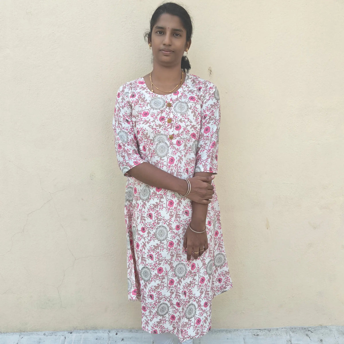 Two Tone Pink Floral Digital Print Long Ghera Kurti