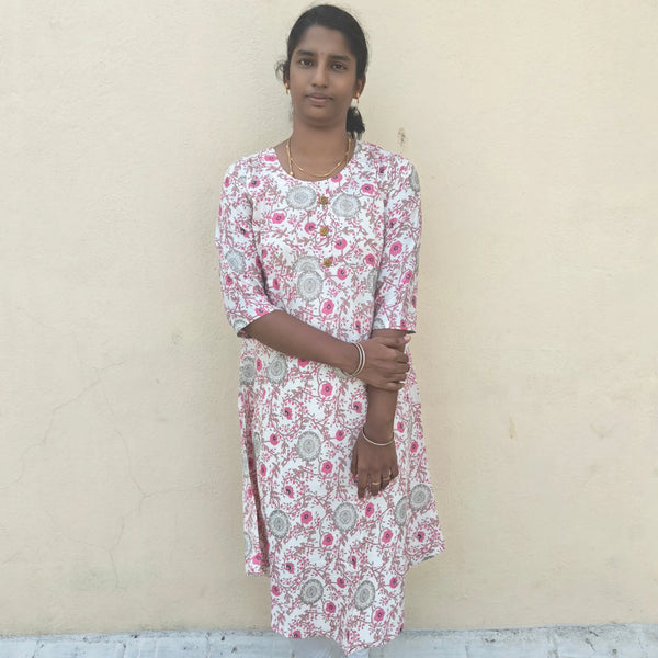 Two Tone Pink Floral Digital Print Long Ghera Kurti