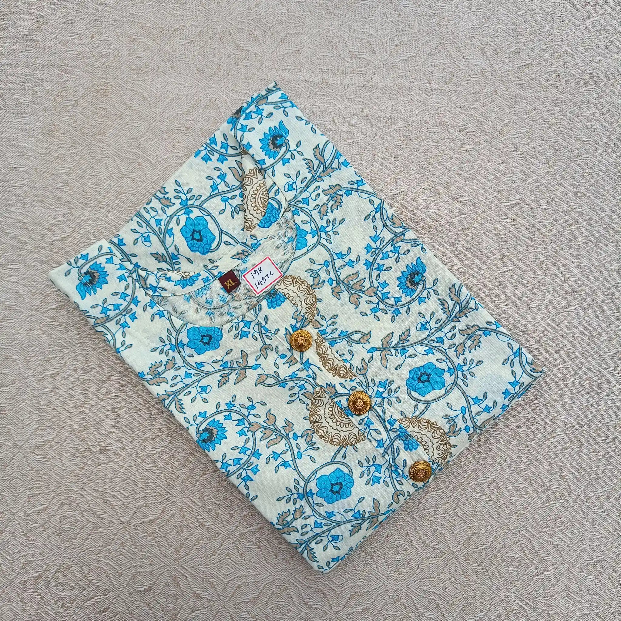 Two Tone  Blue Floral Digital Print Long Ghera Kurti Main image
