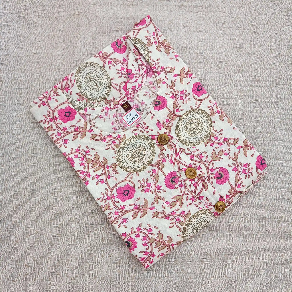 Two Tone Pink Floral Digital Print Long Ghera Kurti