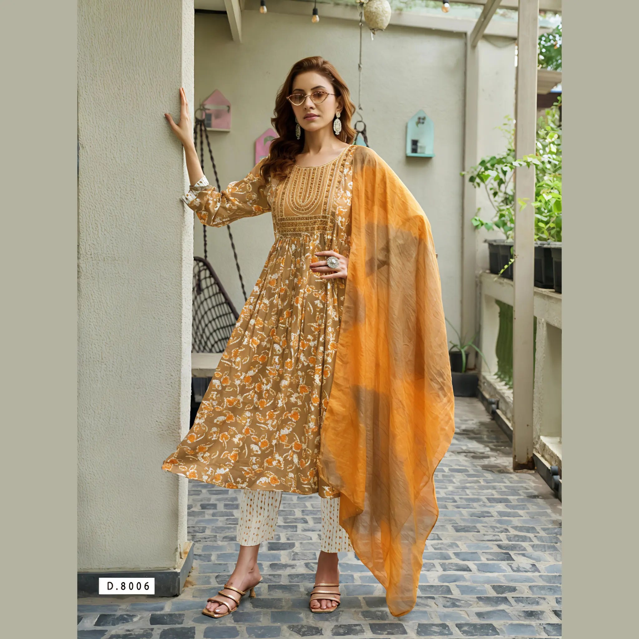 Umbrella Kurti Set in Premium Rayon with Pants & Chanderi Dupatta MP8006 Main image