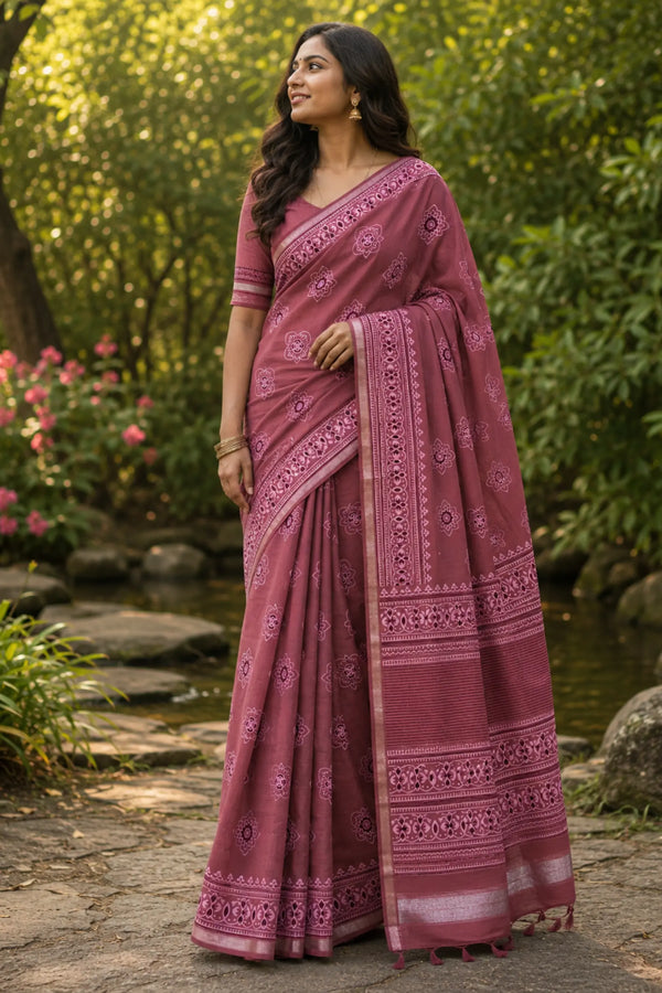 Cotton Printed Saree with Zari Border - Mangalya6106B