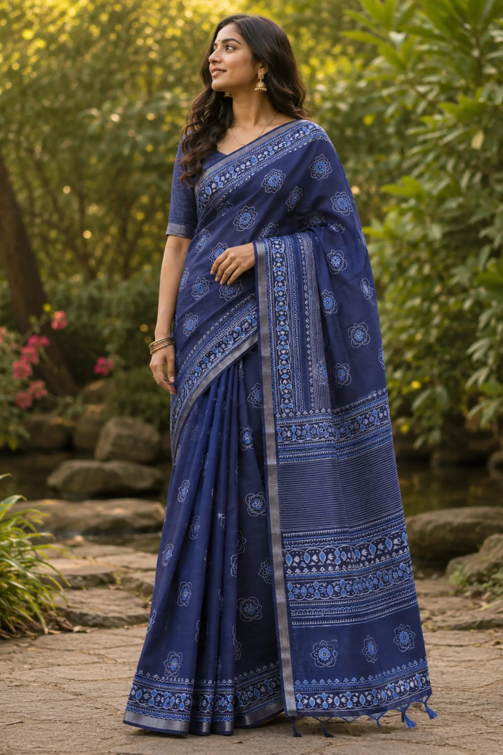 Cotton Printed Saree with Zari Border - Mangalya6106A