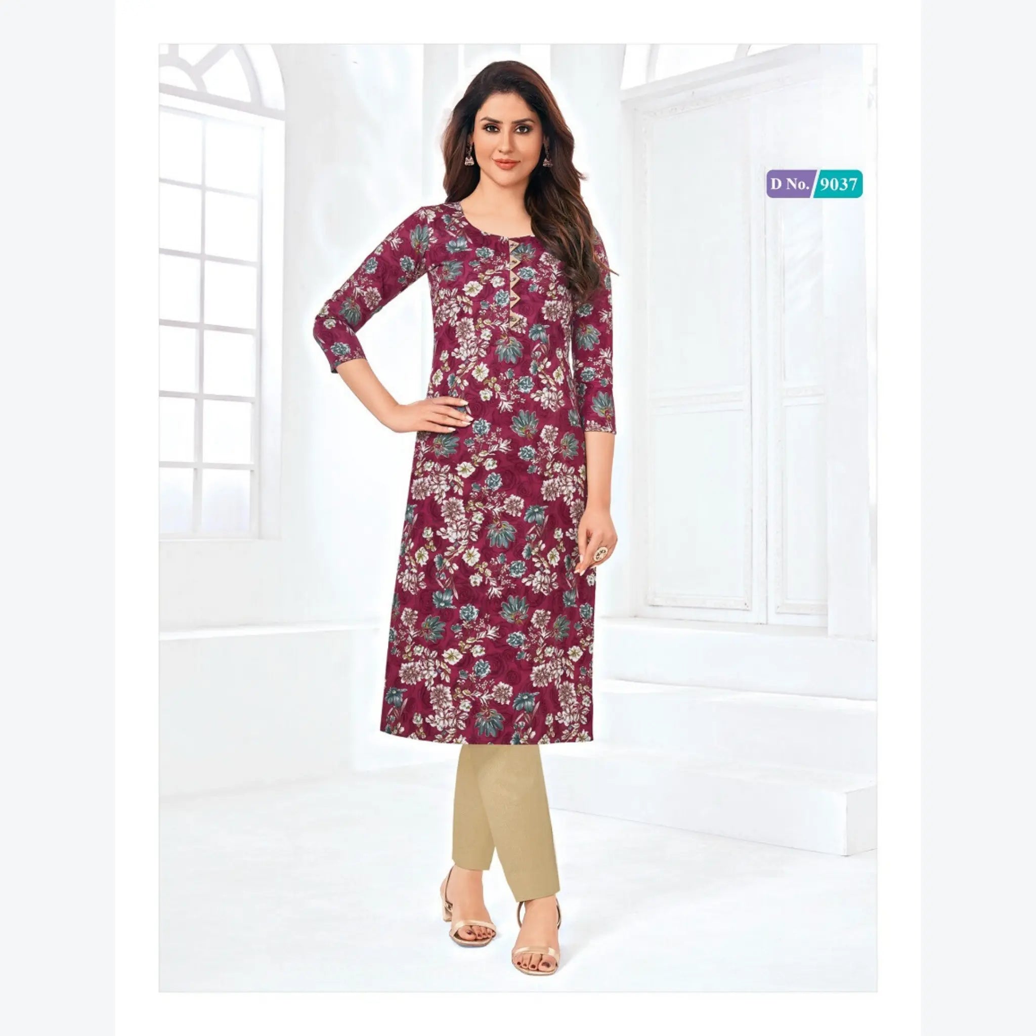 Maroon Velvet Kurti with Floral Print - Elegant and Trendy Main image