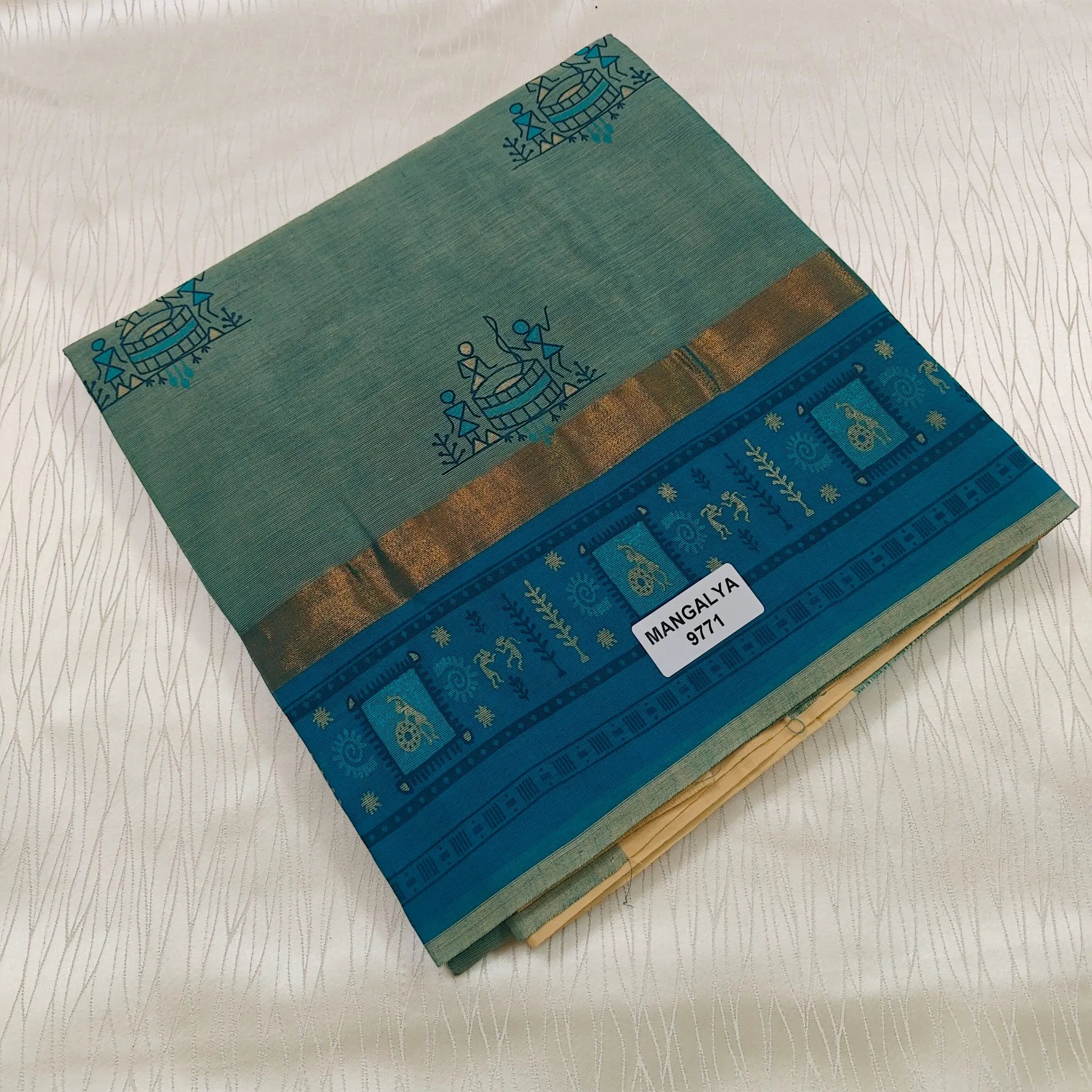 Warli Printed Cotton Sarees with Zari Border - Mangalya 9771A Main image
