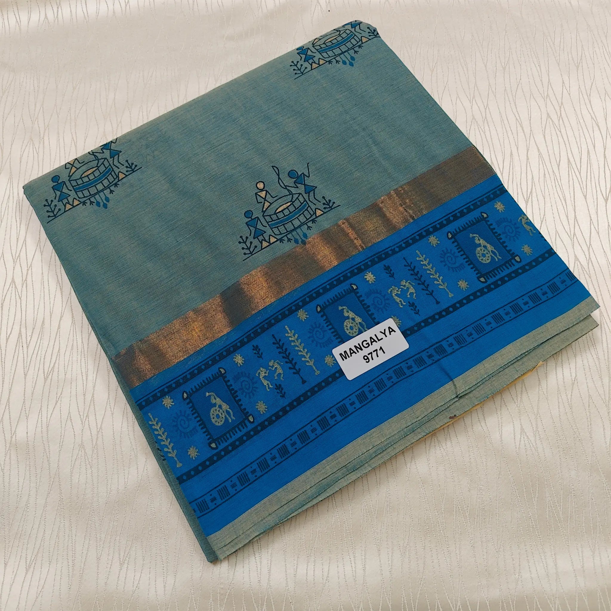 Warli Printed Cotton Sarees with Zari Border - Mangalya 9771B Main image