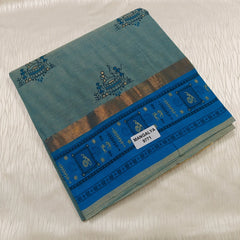 Warli Printed Cotton Sarees with Zari Border - Mangalya 9771B