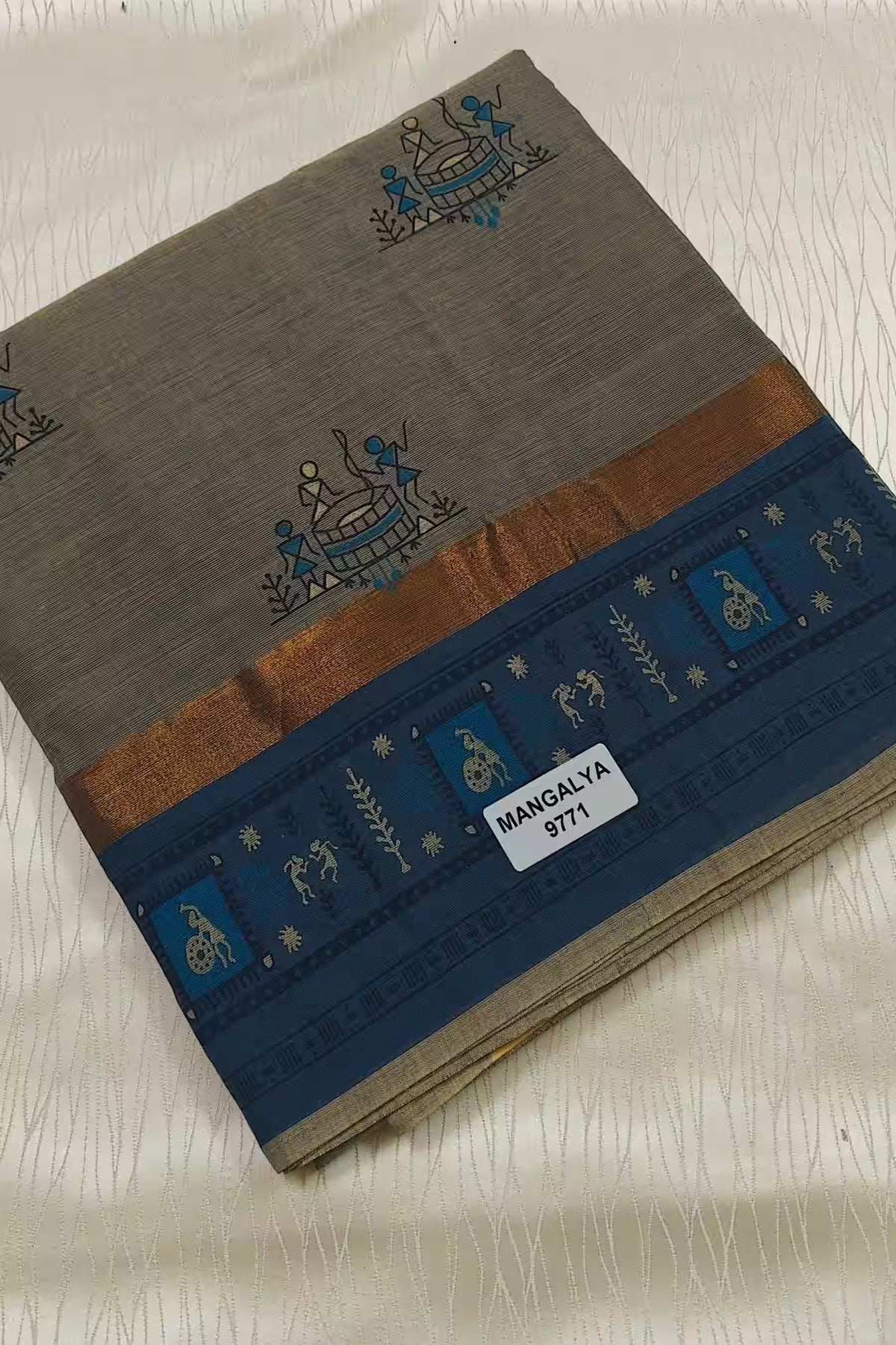 Warli Printed Cotton Sarees with Zari Border - Mangalya 9771C Main image