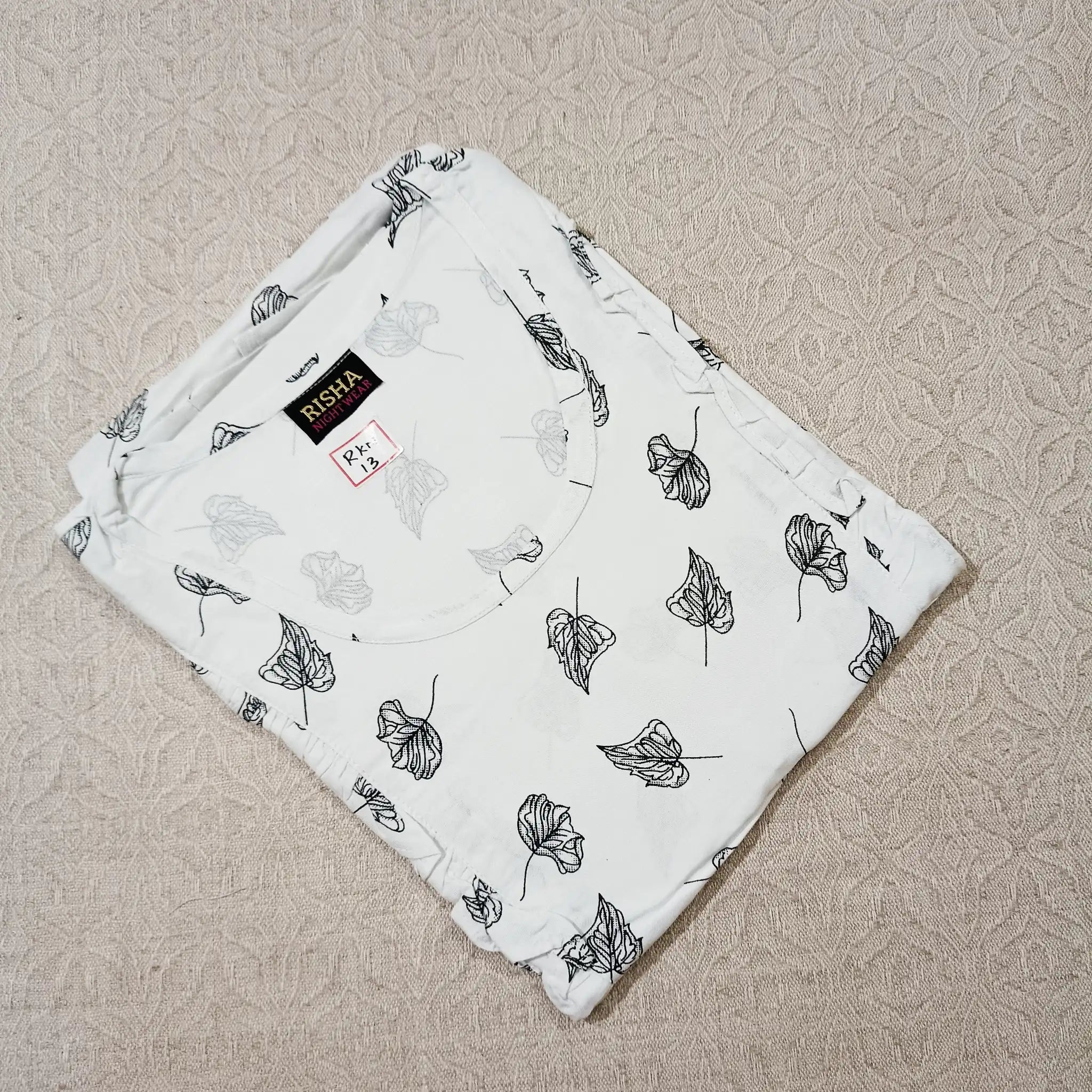 White Leaf Printed Rayon Side Frill Nighties Main image