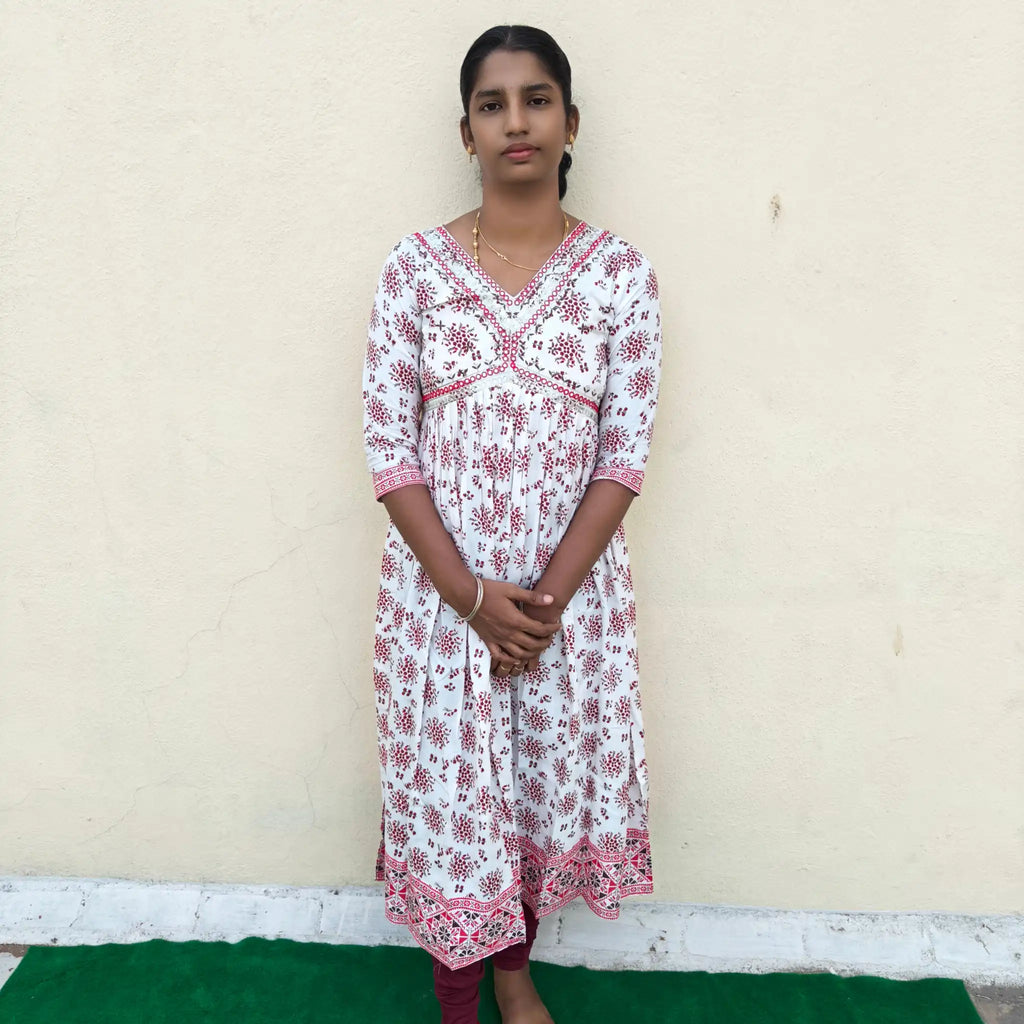 White with Maroon Printed Alaya Cut Kurti
