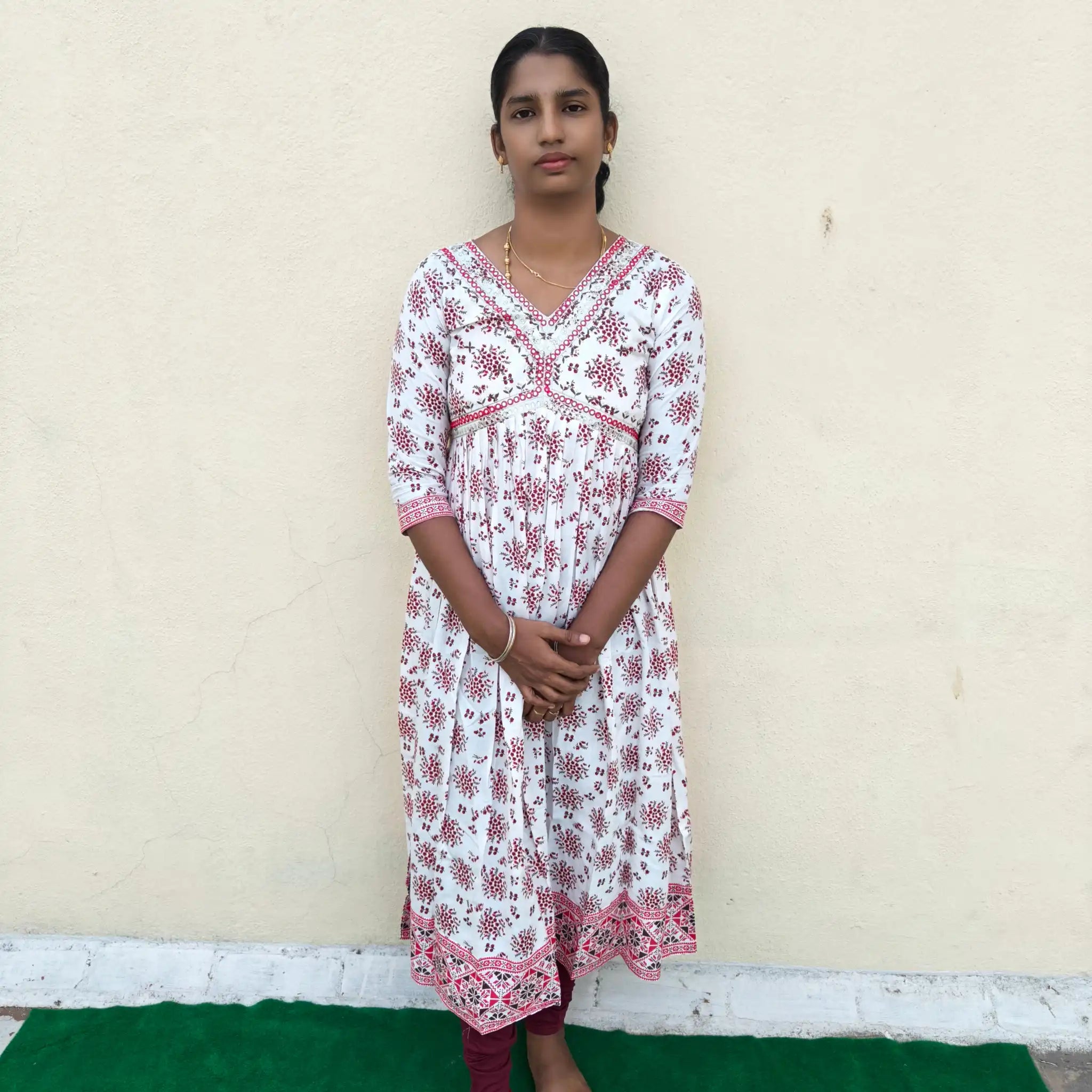 White with Maroon Printed Alaya Cut Kurti
